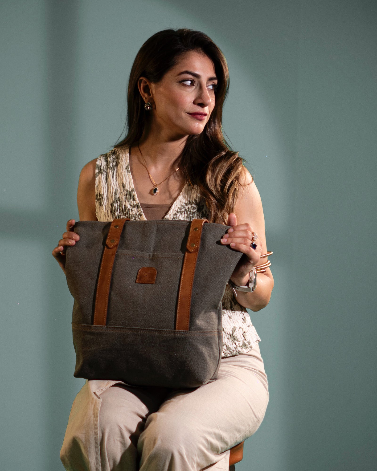 Canvas & Leather Tote Bag