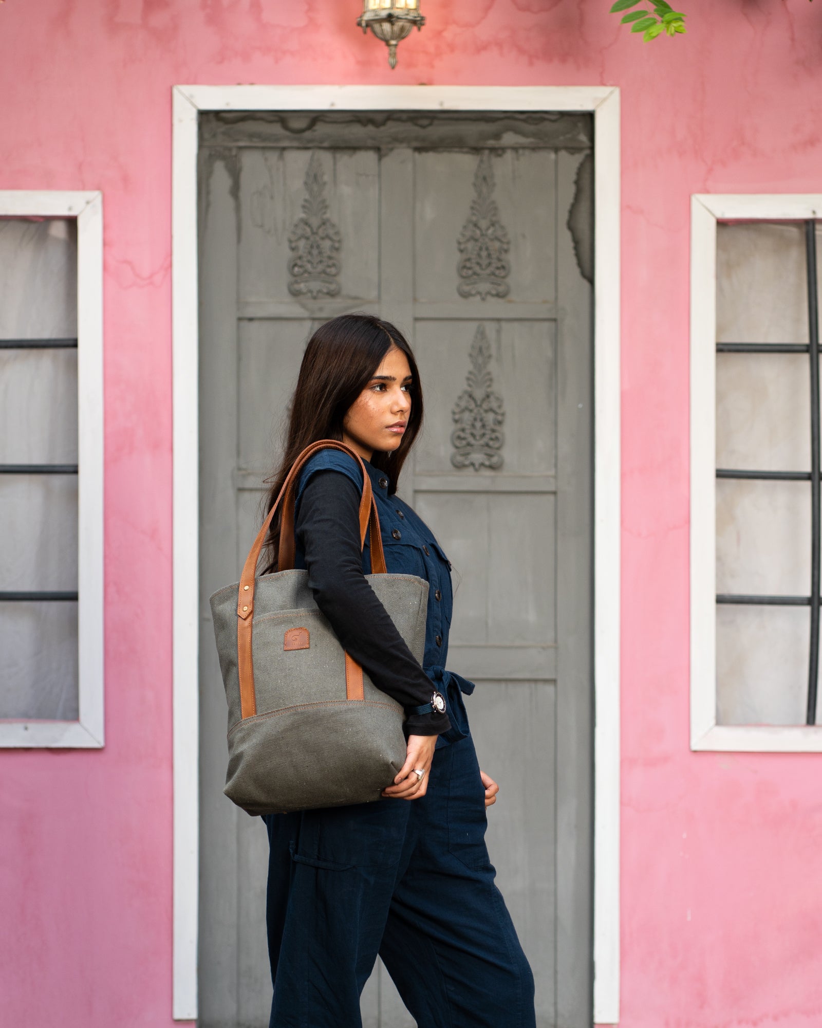 Canvas & Leather Tote Bag