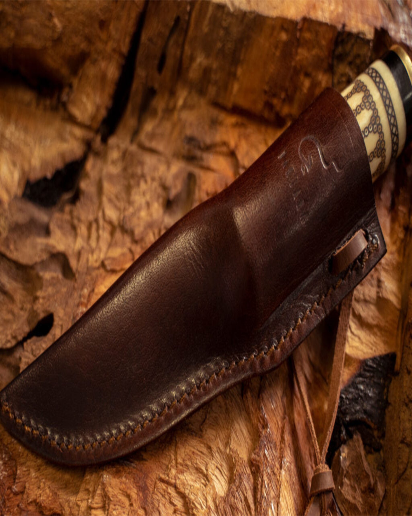 8″ Damascus Skimmer With Bone Handle Laser Engraved
